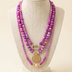 Southern Glitz Purple Layered Equestrian Beaded Necklace